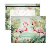 Oarencol Pencil Pouch for 3 Ring Binder Flamingos Palm Leaves Flower Beach 2 Pack Large Pencil Case Pouch with Zipper & Grommets, Clear Binder Bag, School Office Supplies