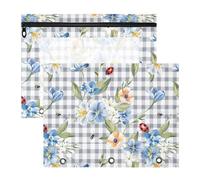 Oarencol Pencil Pouch for 3 Ring Binder Flowers Lady Bugs Plaid Check 2 Pack Large Pencil Case Pouch with Zipper & Grommets, Clear Binder Bag, School Office Supplies