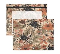 Oarencol Pencil Pouch for 3 Ring Binder Halloween Spiders Flowers Fall 2 Pack Large Pencil Case Pouch with Zipper & Grommets, Clear Binder Bag, School Office Supplies