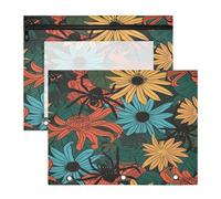 Oarencol Pencil Pouch for 3 Ring Binder Halloween Spiders Sunflowers 2 Pack Large Pencil Case Pouch with Zipper & Grommets, Clear Binder Bag, School Office Supplies