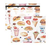 Oarencol Pencil Pouch for 3 Ring Binder Hamburgers Drinks Fries Ice Cream 2 Pack Large Pencil Case Pouch with Zipper & Grommets, Clear Binder Bag, School Office Supplies