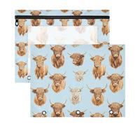 Oarencol Pencil Pouch for 3 Ring Binder Highland Cows Animals Blue 2 Pack Large Pencil Case Pouch with Zipper & Grommets, Clear Binder Bag, School Office Supplies