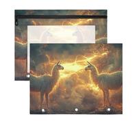 Oarencol Pencil Pouch for 3 Ring Binder Llamas Lightning 2 Pack Large Pencil Case Pouch with Zipper & Grommets, Clear Binder Bag, School Office Supplies