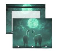 Oarencol Pencil Pouch for 3 Ring Binder Llamas Moon 2 Pack Large Pencil Case Pouch with Zipper & Grommets, Clear Binder Bag, School Office Supplies
