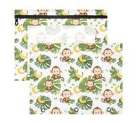 Oarencol Pencil Pouch for 3 Ring Binder Monkey Palm Leaves Banana Tropical 2 Pack Large Pencil Case Pouch with Zipper & Grommets, Clear Binder Bag, School Office Supplies