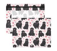 Oarencol Pencil Pouch for 3 Ring Binder Newfoundland Dogs Valentines Heart 2 Pack Large Pencil Case Pouch with Zipper & Grommets, Clear Binder Bag, School Office Supplies