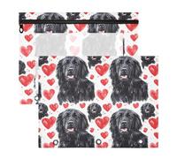 Oarencol Pencil Pouch for 3 Ring Binder Newfoundland Dogs Valentines Hearts 2 Pack Large Pencil Case Pouch with Zipper & Grommets, Clear Binder Bag, School Office Supplies