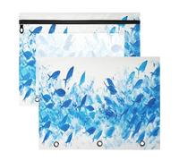 Oarencol Pencil Pouch for 3 Ring Binder Ocean Blue Fishs 2 Pack Large Pencil Case Pouch with Zipper & Grommets, Clear Binder Bag, School Office Supplies