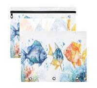 Oarencol Pencil Pouch for 3 Ring Binder Ocean Corals Fishs 2 Pack Large Pencil Case Pouch with Zipper & Grommets, Clear Binder Bag, School Office Supplies