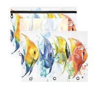 Oarencol Pencil Pouch for 3 Ring Binder Ocean Fishs 2 Pack Large Pencil Case Pouch with Zipper & Grommets, Clear Binder Bag, School Office Supplies