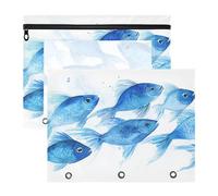 Oarencol Pencil Pouch for 3 Ring Binder Ocean Fishs Blue Sea 2 Pack Large Pencil Case Pouch with Zipper & Grommets, Clear Binder Bag, School Office Supplies