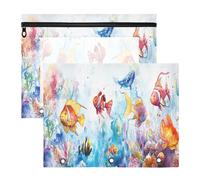 Oarencol Pencil Pouch for 3 Ring Binder Ocean Fishs Coral 2 Pack Large Pencil Case Pouch with Zipper & Grommets, Clear Binder Bag, School Office Supplies