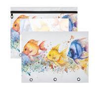 Oarencol Pencil Pouch for 3 Ring Binder Ocean Fishs Sea 2 Pack Large Pencil Case Pouch with Zipper & Grommets, Clear Binder Bag, School Office Supplies