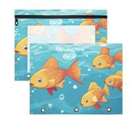 Oarencol Pencil Pouch for 3 Ring Binder Ocean Goldfish 2 Pack Large Pencil Case Pouch with Zipper & Grommets, Clear Binder Bag, School Office Supplies