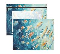 Oarencol Pencil Pouch for 3 Ring Binder Ocean Goldfish Blue Sea 2 Pack Large Pencil Case Pouch with Zipper & Grommets, Clear Binder Bag, School Office Supplies