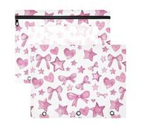 Oarencol Pencil Pouch for 3 Ring Binder Pink Bows Star Hearts 2 Pack Large Pencil Case Pouch with Zipper & Grommets, Clear Binder Bag, School Office Supplies