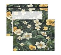 Oarencol Pencil Pouch for 3 Ring Binder Primrose Flowers Leaves 2 Pack Large Pencil Case Pouch with Zipper & Grommets, Clear Binder Bag, School Office Supplies