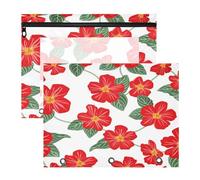 Oarencol Pencil Pouch for 3 Ring Binder Primrose Red Florals 2 Pack Large Pencil Case Pouch with Zipper & Grommets, Clear Binder Bag, School Office Supplies