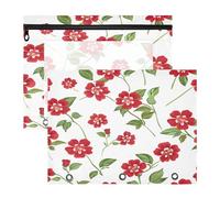 Oarencol Pencil Pouch for 3 Ring Binder Red Primrose Florals 2 Pack Large Pencil Case Pouch with Zipper & Grommets, Clear Binder Bag, School Office Supplies