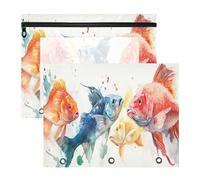 Oarencol Pencil Pouch for 3 Ring Binder Sea Fishs 2 Pack Large Pencil Case Pouch with Zipper & Grommets, Clear Binder Bag, School Office Supplies