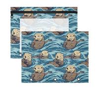 Oarencol Pencil Pouch for 3 Ring Binder Sea Otter Animals Blue 2 Pack Large Pencil Case Pouch with Zipper & Grommets, Clear Binder Bag, School Office Supplies