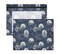 Oarencol Pencil Pouch for 3 Ring Binder Sea Otters Animals 2 Pack Large Pencil Case Pouch with Zipper & Grommets, Clear Binder Bag, School Office Supplies