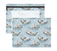 Oarencol Pencil Pouch for 3 Ring Binder Sea Otters Animals Cute 2 Pack Large Pencil Case Pouch with Zipper & Grommets, Clear Binder Bag, School Office Supplies