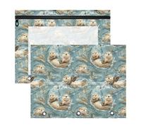 Oarencol Pencil Pouch for 3 Ring Binder Sea Otters Animals Print 2 Pack Large Pencil Case Pouch with Zipper & Grommets, Clear Binder Bag, School Office Supplies