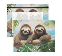 Oarencol Pencil Pouch for 3 Ring Binder Sloths Palm Leaves Beach 2 Pack Large Pencil Case Pouch with Zipper & Grommets, Clear Binder Bag, School Office Supplies