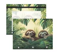 Oarencol Pencil Pouch for 3 Ring Binder Sloths Palm Leaves Forest 2 Pack Large Pencil Case Pouch with Zipper & Grommets, Clear Binder Bag, School Office Supplies