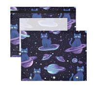 Oarencol Pencil Pouch for 3 Ring Binder Space Galaxy Cat Planet 2 Pack Large Pencil Case Pouch with Zipper & Grommets, Clear Binder Bag, School Office Supplies