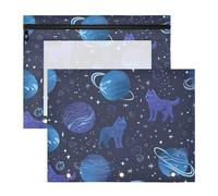 Oarencol Pencil Pouch for 3 Ring Binder Space Galaxy Wolf Planet 2 Pack Large Pencil Case Pouch with Zipper & Grommets, Clear Binder Bag, School Office Supplies