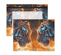 Oarencol Pencil Pouch for 3 Ring Binder Tiger Flame 2 Pack Large Pencil Case Pouch with Zipper & Grommets, Clear Binder Bag, School Office Supplies