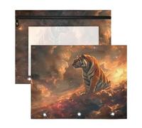 Oarencol Pencil Pouch for 3 Ring Binder Tiger Galaxy Space 2 Pack Large Pencil Case Pouch with Zipper & Grommets, Clear Binder Bag, School Office Supplies