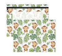 Oarencol Pencil Pouch for 3 Ring Binder Tropical Monkey Palm Leaves 2 Pack Large Pencil Case Pouch with Zipper & Grommets, Clear Binder Bag, School Office Supplies