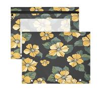Oarencol Pencil Pouch for 3 Ring Binder Yellow Primrose Floral 2 Pack Large Pencil Case Pouch with Zipper & Grommets, Clear Binder Bag, School Office Supplies