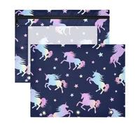 Oarencol Stars Unicorns Magic Horse Pencil Pouch for 3 Ring Binder 2 Pack Large Pencil Case Pouch with Zipper & Grommets, Clear Binder Bag, School Office Supplies