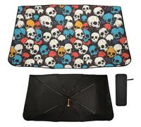 Oarencol Windshield Sun Shade Umbrella Halloween Colorful Skull Foldable Car Front Window Sunshade Blocks UV Rays Heat Keep Vehicle Cool 55"x27.5"
