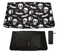 Oarencol Windshield Sun Shade Umbrella Halloween Skull and Bat Foldable Car Front Window Sunshade Blocks UV Rays Heat Keep Vehicle Cool 55"x27.5"