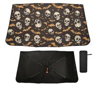Oarencol Windshield Sun Shade Umbrella Halloween Skulls and Bat Foldable Car Front Window Sunshade Blocks UV Rays Heat Keep Vehicle Cool 55"x27.5"