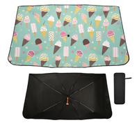 Oarencol Windshield Sun Shade Umbrella Ice Cream Dots Teal Foldable Car Front Window Sunshade Blocks UV Rays Heat Keep Vehicle Cool 55"x27.5"