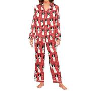 Oarencol Womens Canaan Dog Valentines Hearts Silk Pajama Sets Long Sleeve Button Down Sleepwear Nightwear M Multi