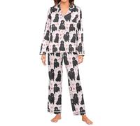 Oarencol Womens Newfoundland Dogs Valentines Heart Silk Pajama Sets Long Sleeve Button Down Sleepwear Nightwear M Multi