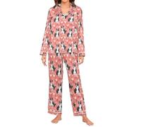 Oarencol Womens Satin Silk Pajama Set Long Sleeve Sleepwear Hearts Canaan Dog Valentines 2 Piece Pjs Lounge Sets XL Multi