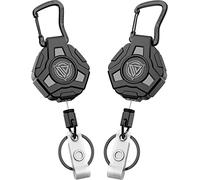 Oaridey 2 Pack Retractable Keyring, Heavy Duty Retractable Keychain, Retractable Lanyard with Upgraded Zinc Alloy Carabiner, 31.5'' Coated Steel Cord, Bearing 8.0 oz, Tactical ID Badge Holder - Black