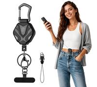Oaridey Anti Theft Phone Strap with Interval Locking, Retractable Steel Mobile Phone Lanyard with Metal Carabiner and 360° Phone Tether Tab, For Skiing, Hiking, Fishing, Concert and Traveling, 1 Pack