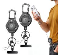 Oaridey Magnetic Anti Theft Phone Strap, Retractable Steel Mobile Phone Lanyard with Heavy Duty Carabiner and 360° Metal Phone Tether Tab For Skiing, Hiking, Fishing, Concert and Traveling, 2 Pack