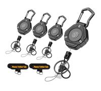 Oaridey Magnetic Retractable Keychain, Heavy Duty Carabiner Badge Holder with Phone Tether Tabs, Tactical ID Badge Reel with 31.8'' Coated Steel Cord and Lobster Clasp, Bearing 10.0 oz - 4 Pack