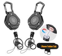 Oaridey Magnetic Retractable Keychain, Heavy Duty Carabiner Badge Holder with Phone Tether Tabs, Tactical ID Badge Reel with 31.8'' Coated Steel Cord and Lobster Clasp, Bearing 10.0 oz - 2 Pack