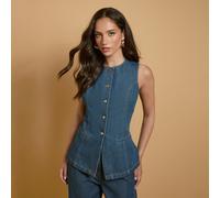 Oasis 100% Cotton Fitted Denim Waistcoat Top INDIGO AMAZONITE